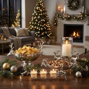 Karaca Home New Year Yılbaşı Geyikli Roe 3'lü Dekoratif Mumluk 47x16,5 cm görseli 4