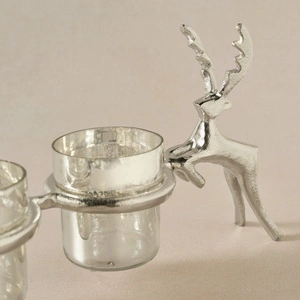 Karaca Home New Year Yılbaşı Geyikli Roe 3'lü Dekoratif Mumluk 47x16,5 cm