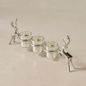 Karaca Home New Year Yılbaşı Geyikli Roe 3'lü Dekoratif Mumluk 47x16,5 cm