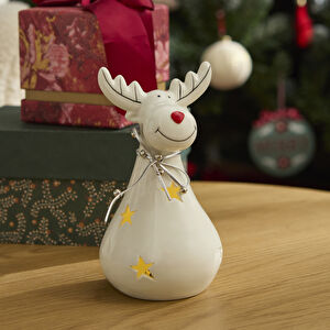 Karaca Home New Year Yılbaşı Yıldız Yansımalı Ledli Geyik Dekoratif Obe 9,5 x 9,5 x 17 cm görseli 1