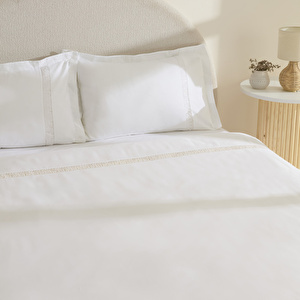 Karaca Home Lumi 80 Tel %100 Pamuk Saten Güpürlü Çift Kişilik Nevresim Takımı Beyaz görseli 5