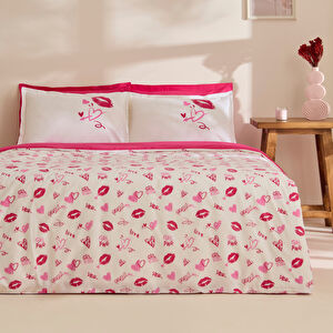 Karaca Home Luvio Kalp Desenli %100 Pamuk Çift Kişilik Nevresim Takımı Pembe