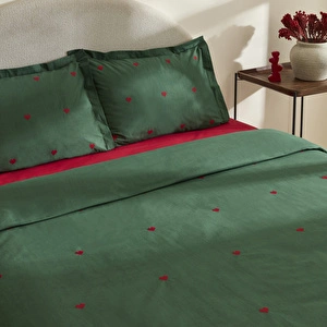 Karaca Home Amour Mio %100 Pamuk Çift Kişilik Nakışlı Nevresim Takımı Koyu Yeşil görseli 4