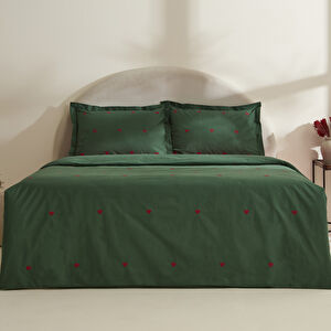 Karaca Home Amour Mio %100 Pamuk Çift Kişilik Nakışlı Nevresim Takımı Koyu Yeşil