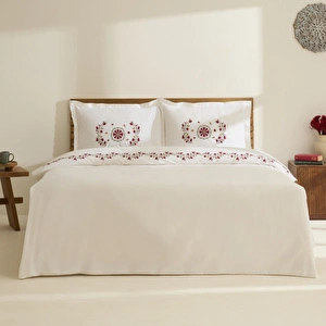 Karaca Home Layali Nakışlı Çift Kişilik Nevresim Takımı Beyaz görseli 8