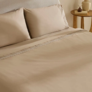 Karaca Home Lenmor %100 Pamuk Çift Kişilik Nevresim Takımı Bej görseli 4