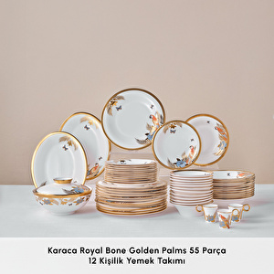 Karaca Royal Bone Golden Palms 55 Parça 12 Kişilik Yemek Takımı