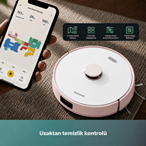 Homend Alex 30 Otomatik Boşaltım Sistemli Moplu 20.000 Pa Robot Süpürge Pembe-Beyaz görseli 5