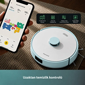 Homend Alex 30 Otomatik Boşaltım Sistemli Moplu 20.000 Pa Robot Süpürge Mavi-Beyaz görseli 5