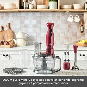 Emsan Pro Multimax 6 in 1 Çok Amaçlı Mutfak Robotu Red 2000 W görseli 3