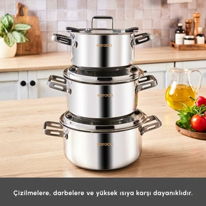 Karaca Powersteel 316+ Alberta İndüksiyon Tabanlı 6 Parça Çelik Tencere Seti görseli 4