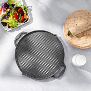 Emsan Stone Alüminyum Döküm Çift Taraflı Gözleme Tavası 34 cm Gri görseli 4