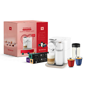 Nespresso F541 Gran Latissima, Travel Mug, Lungo Bardak ve Kahve Kapsülü ile Sevgililer Günü Özel Set Beyaz