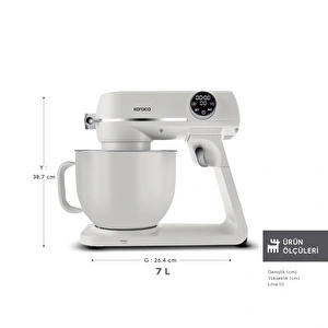 Karaca Multichef Artisan Renkli Hazneli Digital Ekran Tam Döküm Hamur Yoğurma Makinesi Cream 1800W 7L