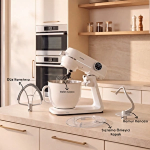Karaca Multichef Artisan Renkli Hazneli Digital Ekran Tam Döküm Hamur Yoğurma Makinesi Cream 1800W 7L
