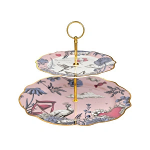 Baci Milano Allegria Pembe Desenli Porselen 2'li Katlı Kek Standı  Ø 31 cm, H 22 cm görseli 2