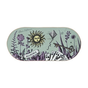 Baci Milano Allegria Yeşil Desenli Porselen Oval Tabak 25x11,5 cm görseli 2