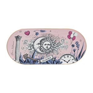 Baci Milano Allegria Pembe Desenli Porselen Oval Tabak 32x15 cm görseli 3