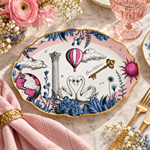 Allegria Pembe Porselen Oval Servis Tabağı 30,5x21 cm