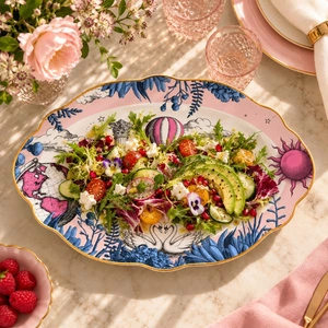 Baci Milano Allegria Pembe Porselen Oval Servis Tabağı 30,5x21 cm görseli 2