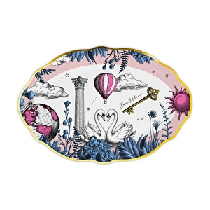 Baci Milano Allegria Pembe Porselen Oval Servis Tabağı 30,5x21 cm görseli 3