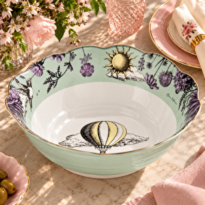 Allegria Yeşil Desenli Porselen Salata Kasesi Ø 26 cm, H 11 cm