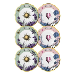 Baci Milano Allegria  Pembe ve Yeşil Karışık Desenli 6 Parça Mix Porselen Çukur Tabağı 22 cm görseli 3