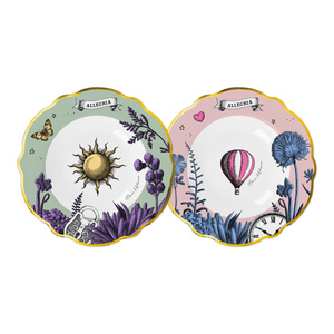 Baci Milano Allegria  Pembe ve Yeşil Karışık Desenli 6 Parça Mix Porselen Çukur Tabağı 22 cm görseli 6