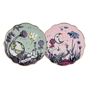Baci Milano Allegria Pembe ve Yeşil Karışık Desenli 6 Parça Mix Porselen Pasta Tabağı 22 cm görseli 3