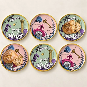 Baci Milano Allegria  Pembe ve Yeşil Karışık Desenli 6 Parça Mix Porselen Ekmek Tabağı 16 cm görseli 2