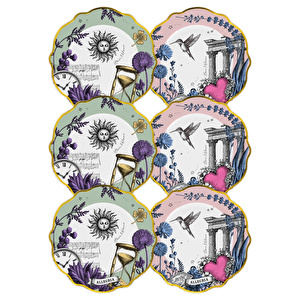 Baci Milano Allegria Pembe ve Yeşil Karışık Desenli 6 Parça Mix Porselen Servis Tabağı 28 cm görseli 4