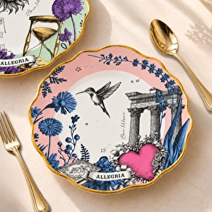 Baci Milano Allegria Pembe ve Yeşil Karışık Desenli 6 Parça Mix Porselen Servis Tabağı 28 cm görseli 2