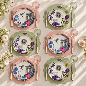 Baci Milano Allegria Pembe ve Yeşil Karışık Desenli 6 Parça Mix Porselen Servis Tabağı 28 cm görseli 6