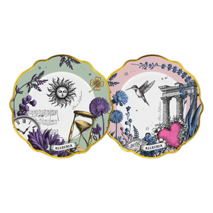 Baci Milano Allegria Pembe ve Yeşil Karışık Desenli 6 Parça Mix Porselen Servis Tabağı 28 cm görseli 5
