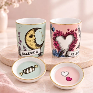 Baci   Milano Allegria Pembe ve Yeşil 4 Parça Kapaklı/Tabaklı 2 Kişilik Espresso   Seti Ø 5,5 cm, H 7 cm görseli 2