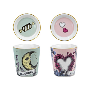 Baci   Milano Allegria Pembe ve Yeşil 4 Parça Kapaklı/Tabaklı 2 Kişilik Espresso   Seti Ø 5,5 cm, H 7 cm görseli 4