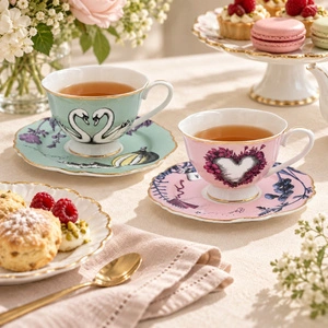 Baci Milano Allegria Pembe ve Yeşil 4 Parça 2 Kişilik Çay Fincanı ve Tabağı (Tabak Ø 16 cm, Fincan  Ø 9,5 cm, H 6,5 cm) görseli 2