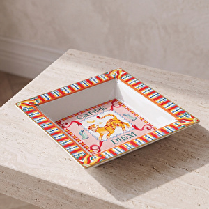 Baci Milano Dolce Far Niente Kaplan Desenli Kare Porselen Tabak 22x22 cm görseli 1