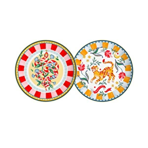 Baci Milano Dolce Far Niente Karışık Desenli 6 Parça Mix Porselen Pasta Tabağı 22 cm görseli 2