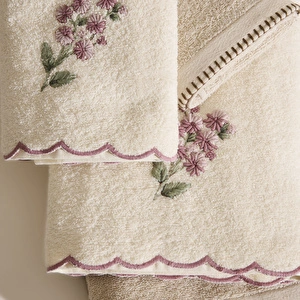Karaca Home Lilyum %100 Pamuk  6 Parça Aile Banyo Seti Bej-Beyaz