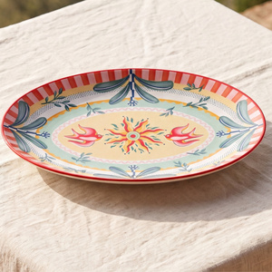 Baci Milano Dolce Far Niente Kuş Desenli Oval Porselen Servis 26x18,5 cm görseli 1