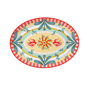 Baci Milano Dolce Far Niente Kuş Desenli Oval Porselen Servis 26x18,5 cm görseli 2