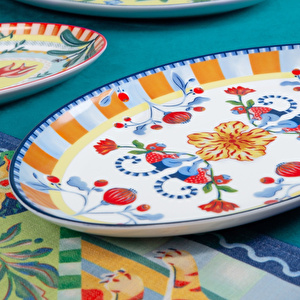 Baci Milano Dolce Far Niente Çiçek Desenli Oval Porselen Servis 31x22 cm görseli 2