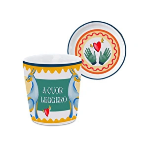 Dolce Far Niente Tavşan Desenli Kapaklı/Tabaklı Espresso Bardağı Ø 5,5 cm, H 7 cm