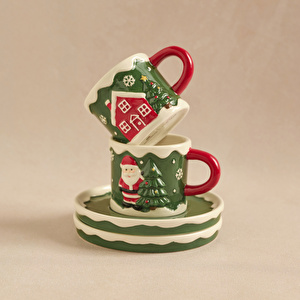 Karaca New Year Yılbaşı Santa House 2 Kişilik Kahve Fincan Takımı 110 ml