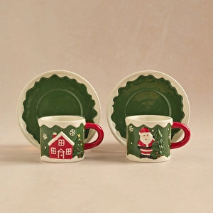 Karaca New Year Yılbaşı Santa House 2 Kişilik Kahve Fincan Takımı 110 ml görseli 4