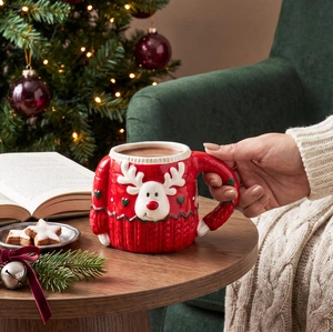 Karaca New Year Yılbaşı Sweater Deer Kırmızı Kupa 400 ml görseli 5