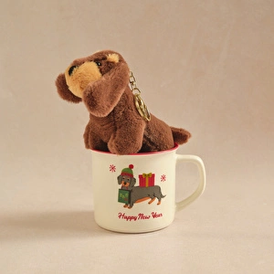 Karaca New Year Yılbaşı Fluffy Dog Peluş Oyuncak Hediyeli Kupa Seti 470 ml