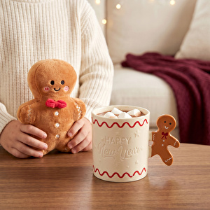 Karaca New Year Yılbaşı Fluffy Cookie Peluş Oyuncak Hediyeli Kupa Seti 460 ml görseli 4