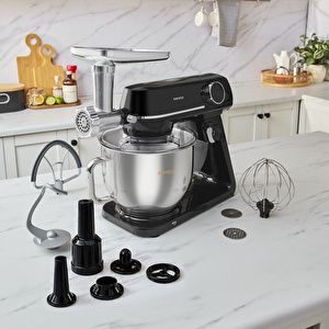 Karaca Multichef Artisan Kıyma Çekme/ Sucuk-Sosis/İçli Köfte Aparatlı Digital Ekran Tam Döküm Kıyma Aparatlı Hamur Yoğurma Makinesi Black 7L